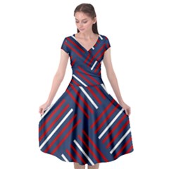 Geometric Background Stripes Cap Sleeve Wrap Front Dress