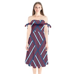 Geometric Background Stripes Shoulder Tie Bardot Midi Dress by HermanTelo