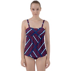 Geometric Background Stripes Twist Front Tankini Set