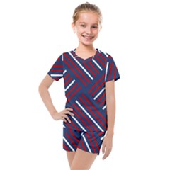 Geometric Background Stripes Kids  Mesh Tee And Shorts Set