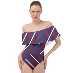 Geometric Background Stripes Off Shoulder Velour Bodysuit 