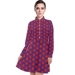 Blue Pattern Texture Long Sleeve Chiffon Shirt Dress