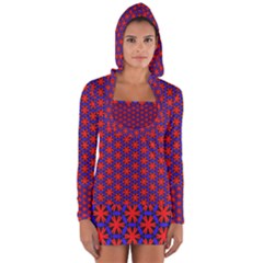 Blue Pattern Texture Long Sleeve Hooded T-shirt