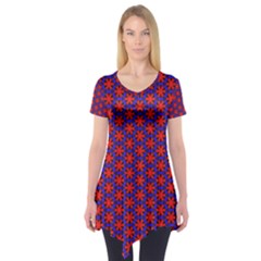 Blue Pattern Texture Short Sleeve Tunic 