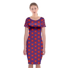 Blue Pattern Texture Classic Short Sleeve Midi Dress