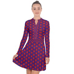 Blue Pattern Texture Long Sleeve Panel Dress