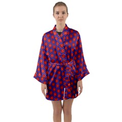 Blue Pattern Texture Long Sleeve Kimono Robe