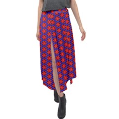 Blue Pattern Texture Velour Split Maxi Skirt