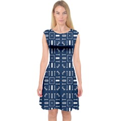 Background Blue Capsleeve Midi Dress by HermanTelo