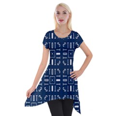 Background Blue Short Sleeve Side Drop Tunic