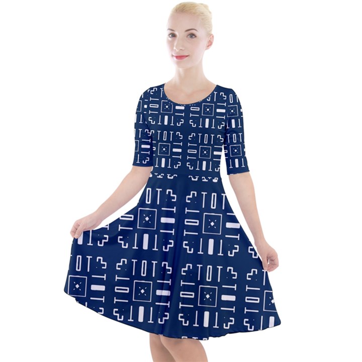 Background Blue Quarter Sleeve A-Line Dress