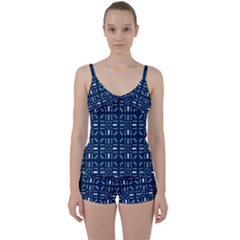 Background Blue Tie Front Two Piece Tankini by HermanTelo