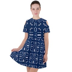 Background Blue Short Sleeve Shoulder Cut Out Dress  by HermanTelo