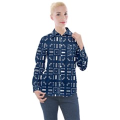 Background Blue Women s Long Sleeve Pocket Shirt