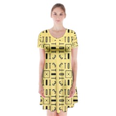 Background Yellow Short Sleeve V-neck Flare Dress by HermanTelo