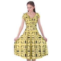 Background Yellow Cap Sleeve Wrap Front Dress