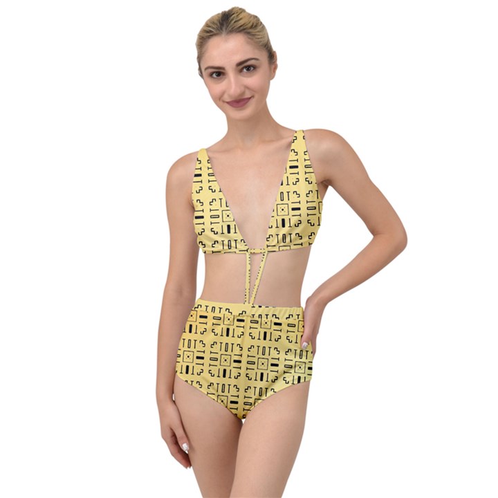 Background Yellow Tied Up Two Piece Swimsuit