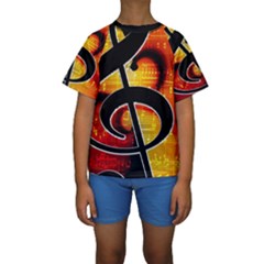 Clef Music Lines Notenblatt Kids  Short Sleeve Swimwear