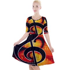 Clef Music Lines Notenblatt Quarter Sleeve A-line Dress