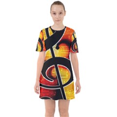 Clef Music Lines Notenblatt Sixties Short Sleeve Mini Dress