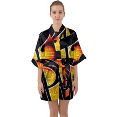 Clef Music Lines Notenblatt Quarter Sleeve Kimono Robe