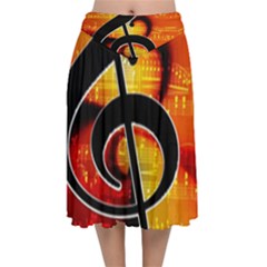 Clef Music Lines Notenblatt Velvet Flared Midi Skirt