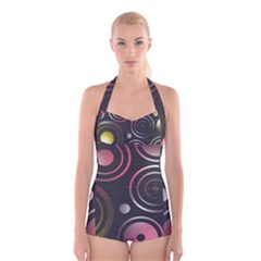 Circles Yellow Space Boyleg Halter Swimsuit 