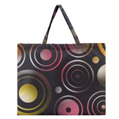 Circles Yellow Space Zipper Large Tote Bag by HermanTelo