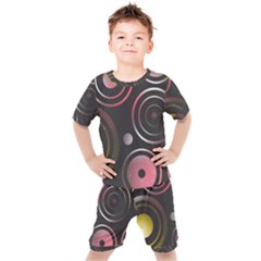 Circles Yellow Space Kids  Tee And Shorts Set