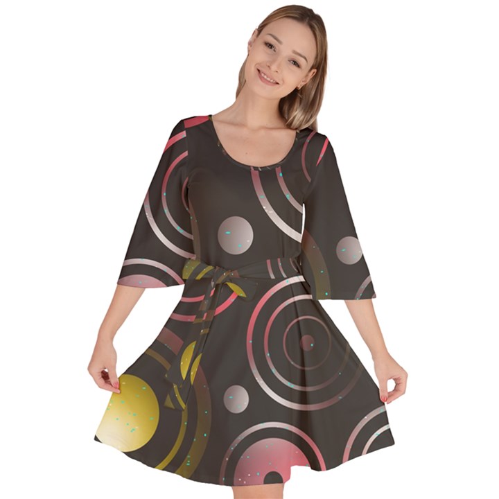 Circles Yellow Space Velour Kimono Dress