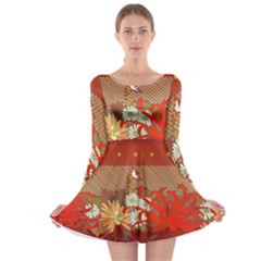 Abstract Flower Long Sleeve Skater Dress