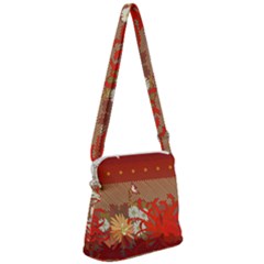 Abstract Flower Zipper Messenger Bag