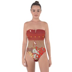 Abstract Flower Tie Back One Piece Swimsuit