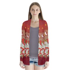 Abstract Flower Drape Collar Cardigan