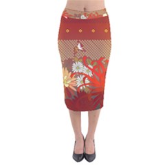 Abstract Flower Velvet Midi Pencil Skirt