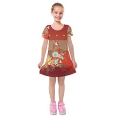 Abstract Flower Kids  Short Sleeve Velvet Dress