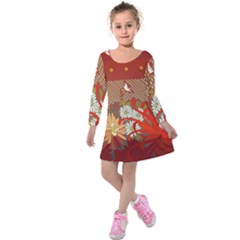 Abstract Flower Kids  Long Sleeve Velvet Dress