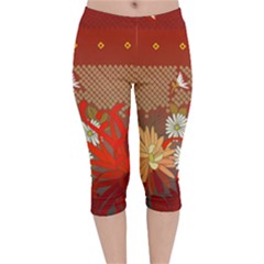 Abstract Flower Velvet Capri Leggings 