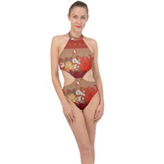 Abstract Flower Halter Side Cut Swimsuit by HermanTelo