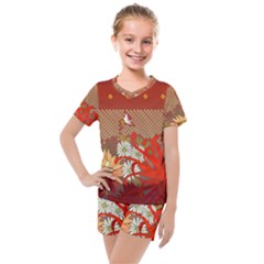 Abstract Flower Kids  Mesh Tee And Shorts Set