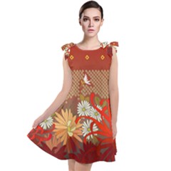 Abstract Flower Tie Up Tunic Dress