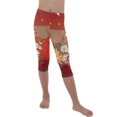 Abstract Flower Kids  Lightweight Velour Capri Leggings 