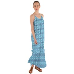 Blue Pattern Cami Maxi Ruffle Chiffon Dress