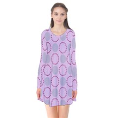 Circumference Point Pink Long Sleeve V-neck Flare Dress by HermanTelo