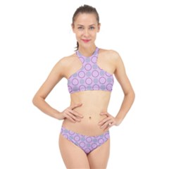 Circumference Point Pink High Neck Bikini Set