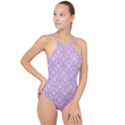 Circumference Point Pink High Neck One Piece Swimsuit View1