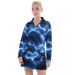 Electricity Blue Brightness Women s Long Sleeve Casual Dress by HermanTelo