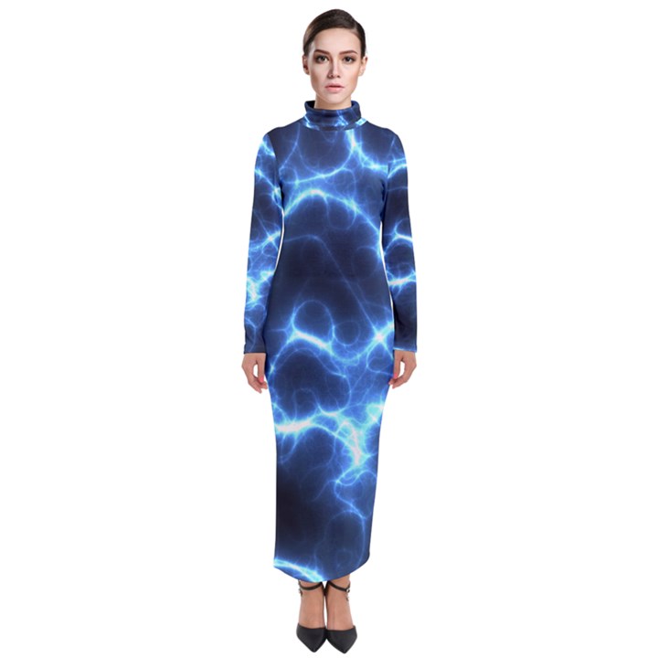 Electricity Blue Brightness Turtleneck Maxi Dress