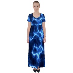 Electricity Blue Brightness High Waist Short Sleeve Maxi Dress