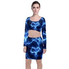 Electricity Blue Brightness Top And Skirt Sets